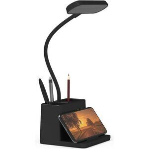 Rechargeable LED Desk Lamp with Pen Holder Phone Stand Dimmable Gooseneck Light